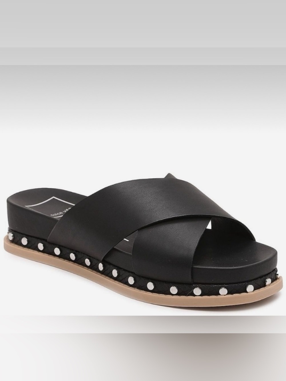Dolce Vita Black Gracy Platform Criss Cross Studded Slide Sandals- Size 7